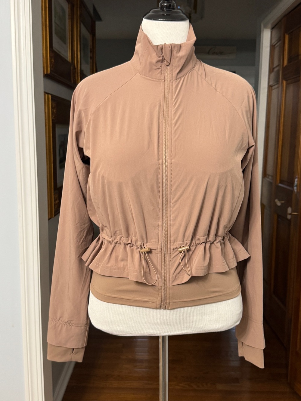 FLX Women’s Windbreaker Running Track Jacket Zip‎ Up Tan Nude Small